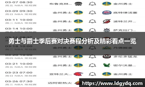 勇士与爵士季后赛对决赛程分析及精彩看点一览